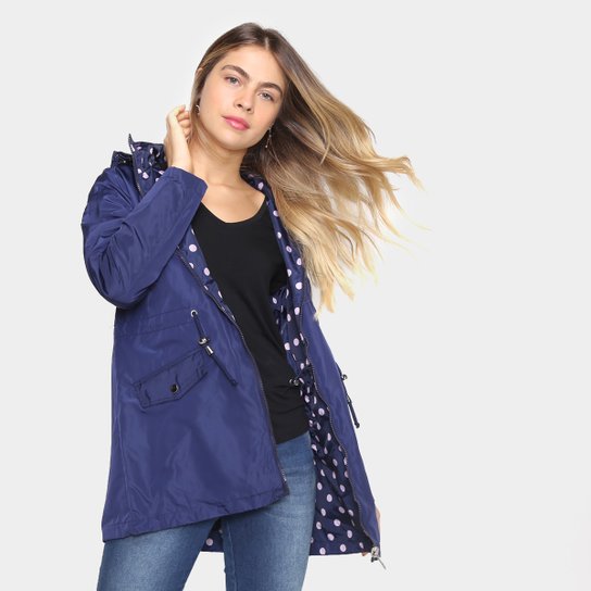 Jaqueta Nylon Parka SeV Dupla Face Poá Feminina - Marinho Menor preço em Jaqueta Nylon Parka SeV Dupla Face Poá Feminina - Marinho