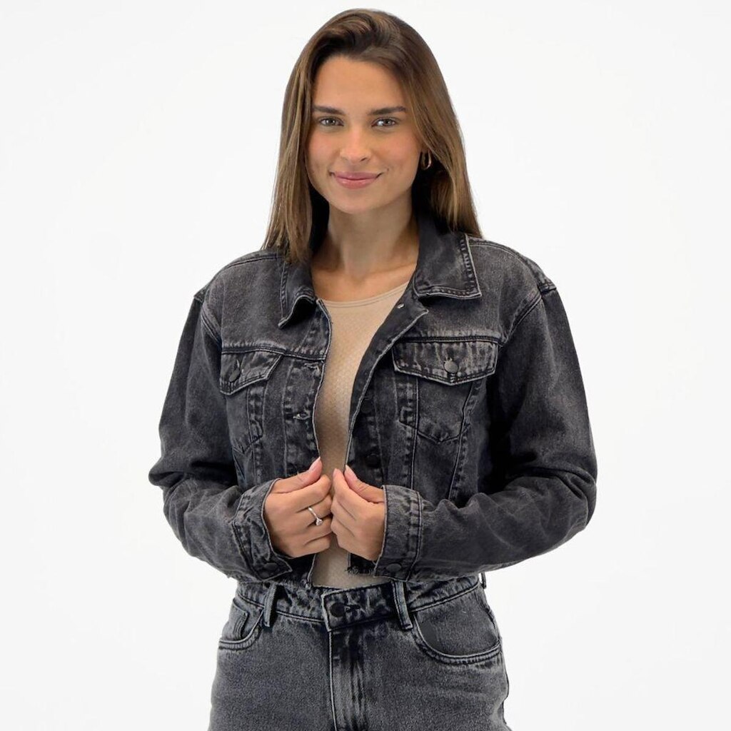 Jaqueta Ouzzare Jeans Curta Estonada Feminina
