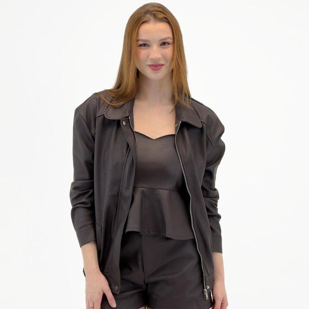 Jaqueta Pacific Blue Bomber Oversized em P.u Feminina
