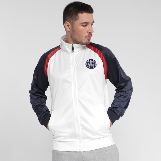 Jaqueta Paris Saint-Germain Masculina - Branco+Marinho Menor preço em Jaqueta Paris Saint-Germain Masculina - Branco+Marinho