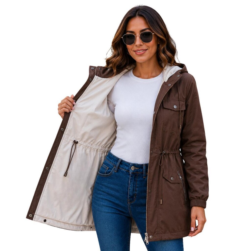 Jaqueta Parka Feminina Dupla Face Com Capuz Inverno
