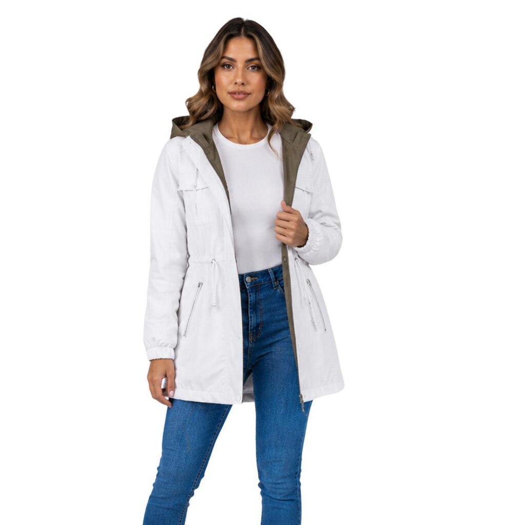 Jaqueta Parka Feminina Dupla Face Com Capuz Inverno