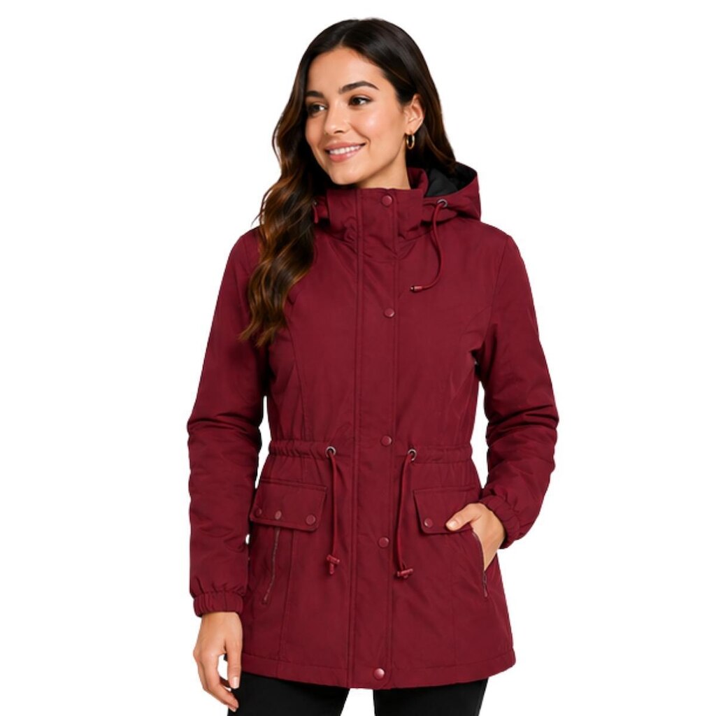 Jaqueta Parka Feminina Dupla Face Com Capuz Inverno