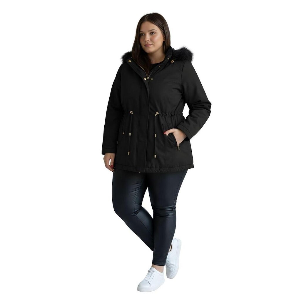 Jaqueta ParKa Sarja Peluciada Com Capuz Removivel Plus Size