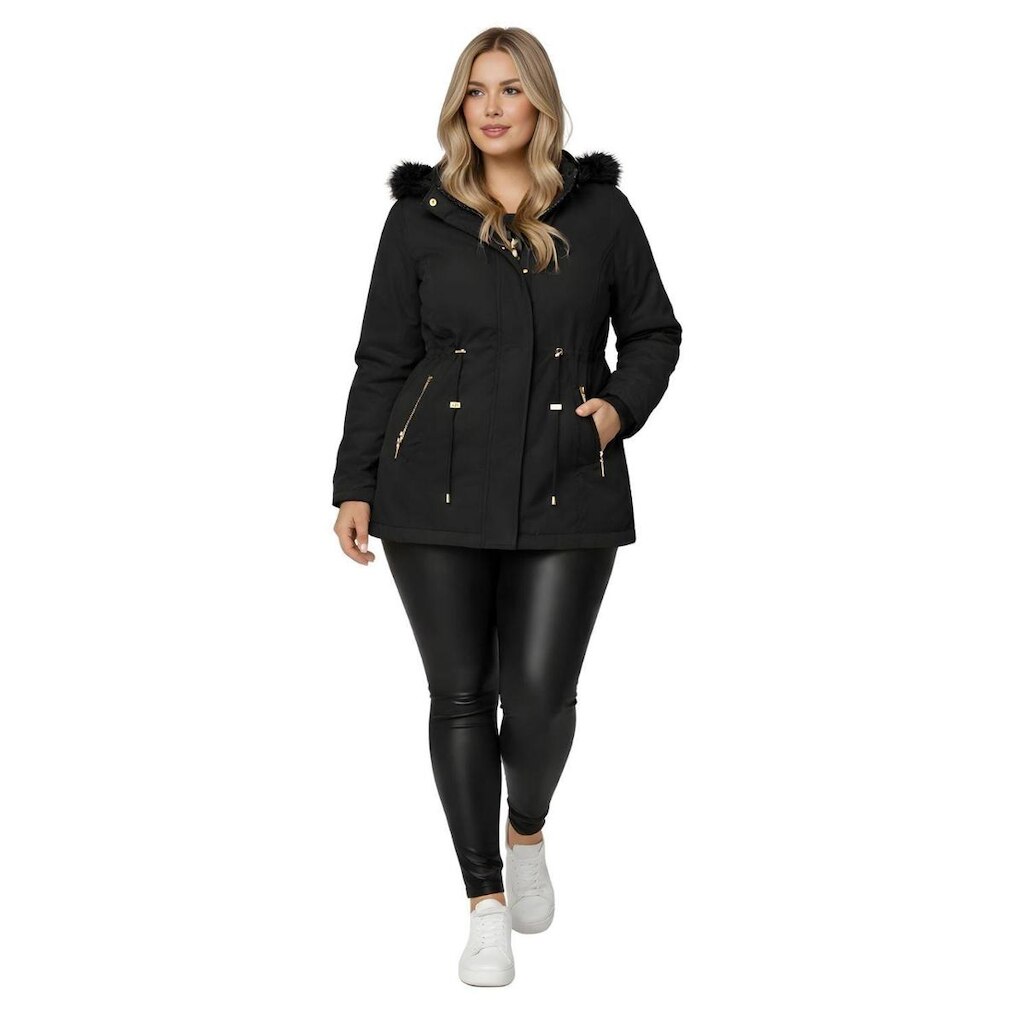 Jaqueta ParKa Sarja Peluciada Com Capuz Removivel Plus Size