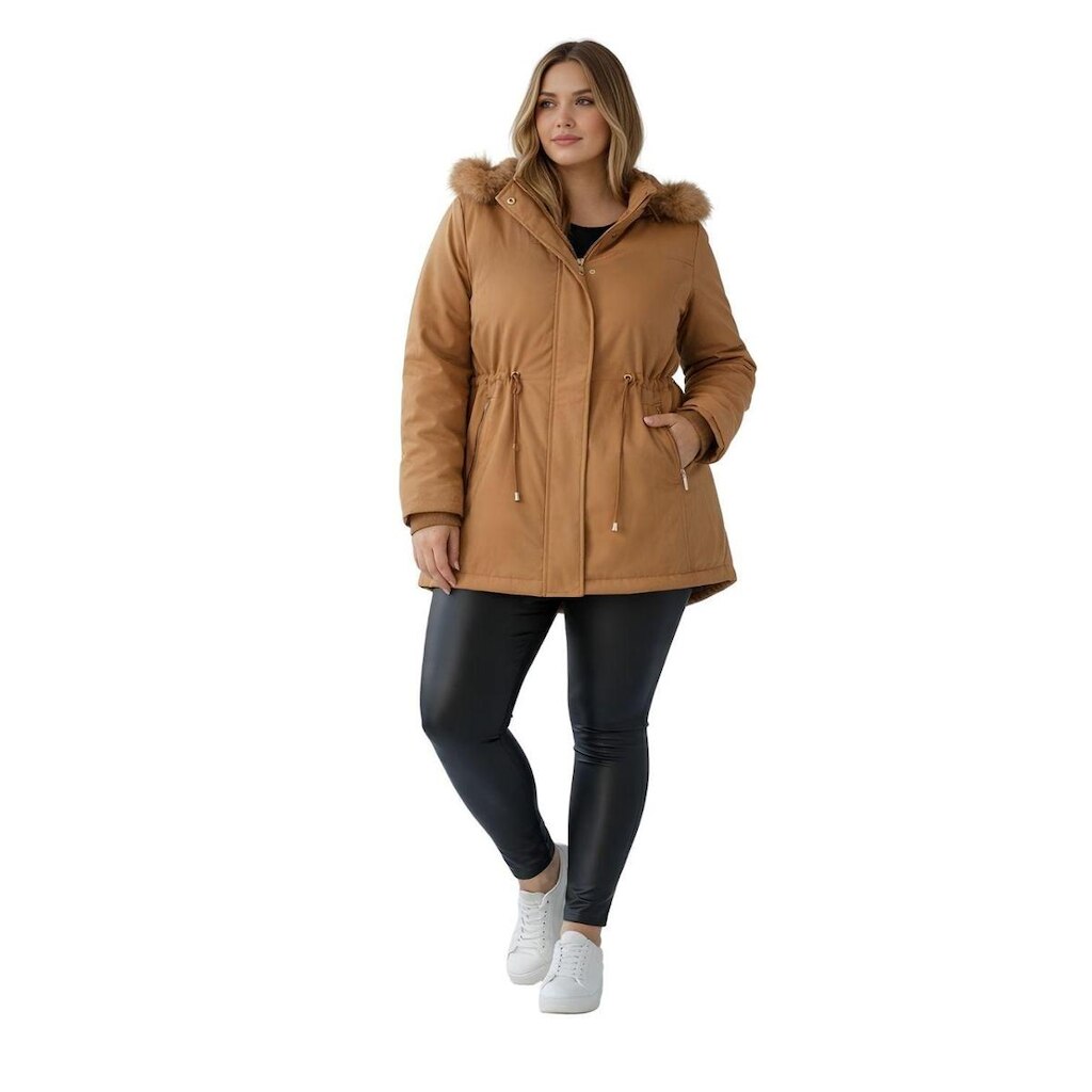 Jaqueta ParKa Sarja Peluciada Com Capuz Removivel Plus Size