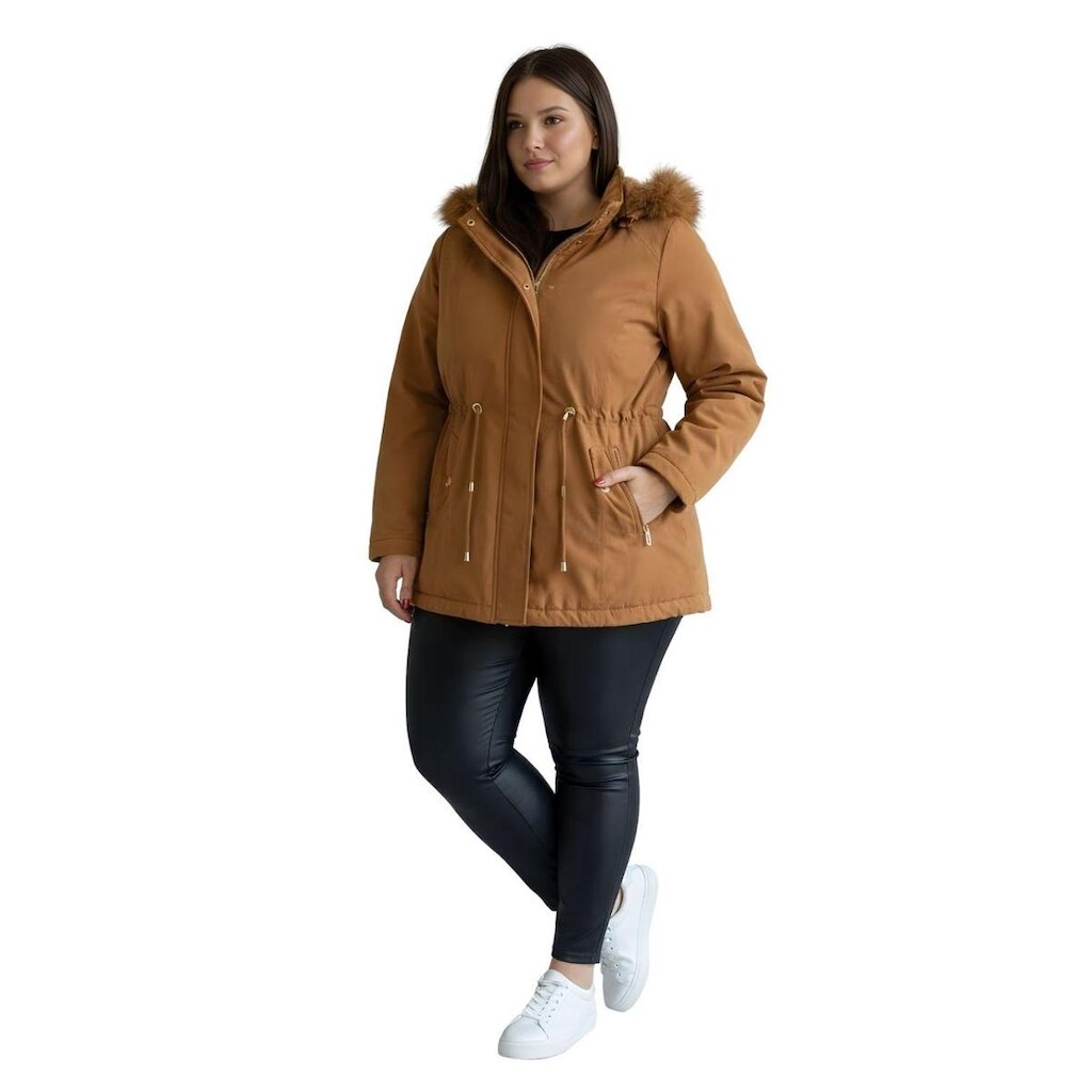 Jaqueta ParKa Sarja Peluciada Com Capuz Removivel Plus Size