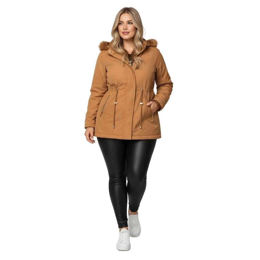 Jaqueta ParKa Sarja Peluciada Com Capuz Removivel Plus Size
