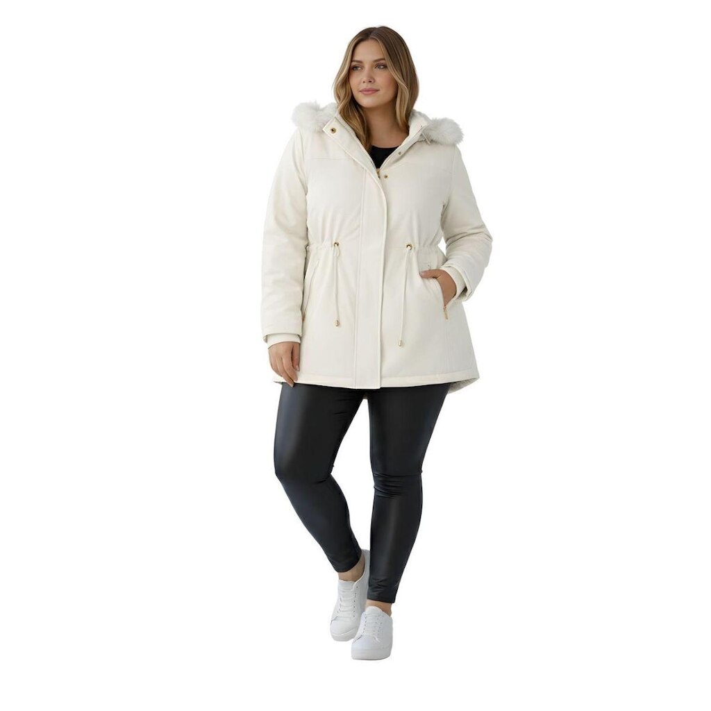 Jaqueta ParKa Sarja Peluciada Com Capuz Removivel Plus Size