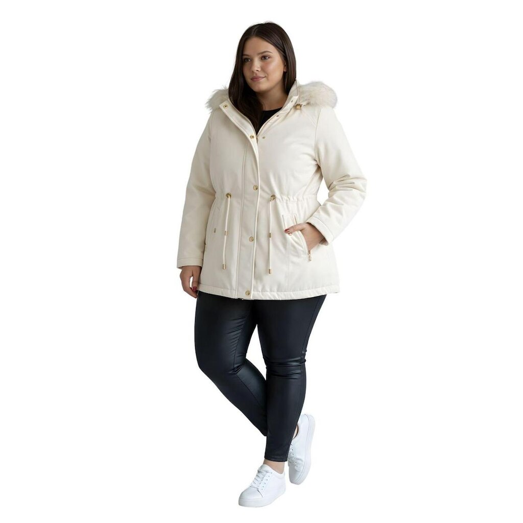 Jaqueta ParKa Sarja Peluciada Com Capuz Removivel Plus Size