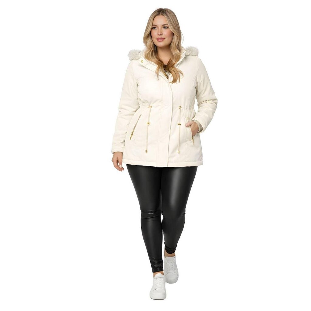 Jaqueta ParKa Sarja Peluciada Com Capuz Removivel Plus Size