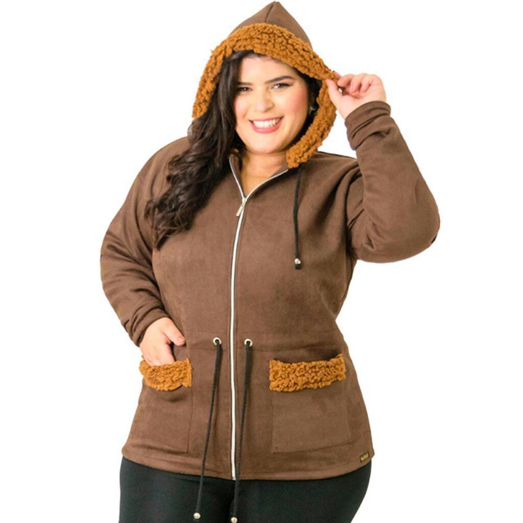 Jaqueta Parka Suede Feminina Catwalk Plus Size