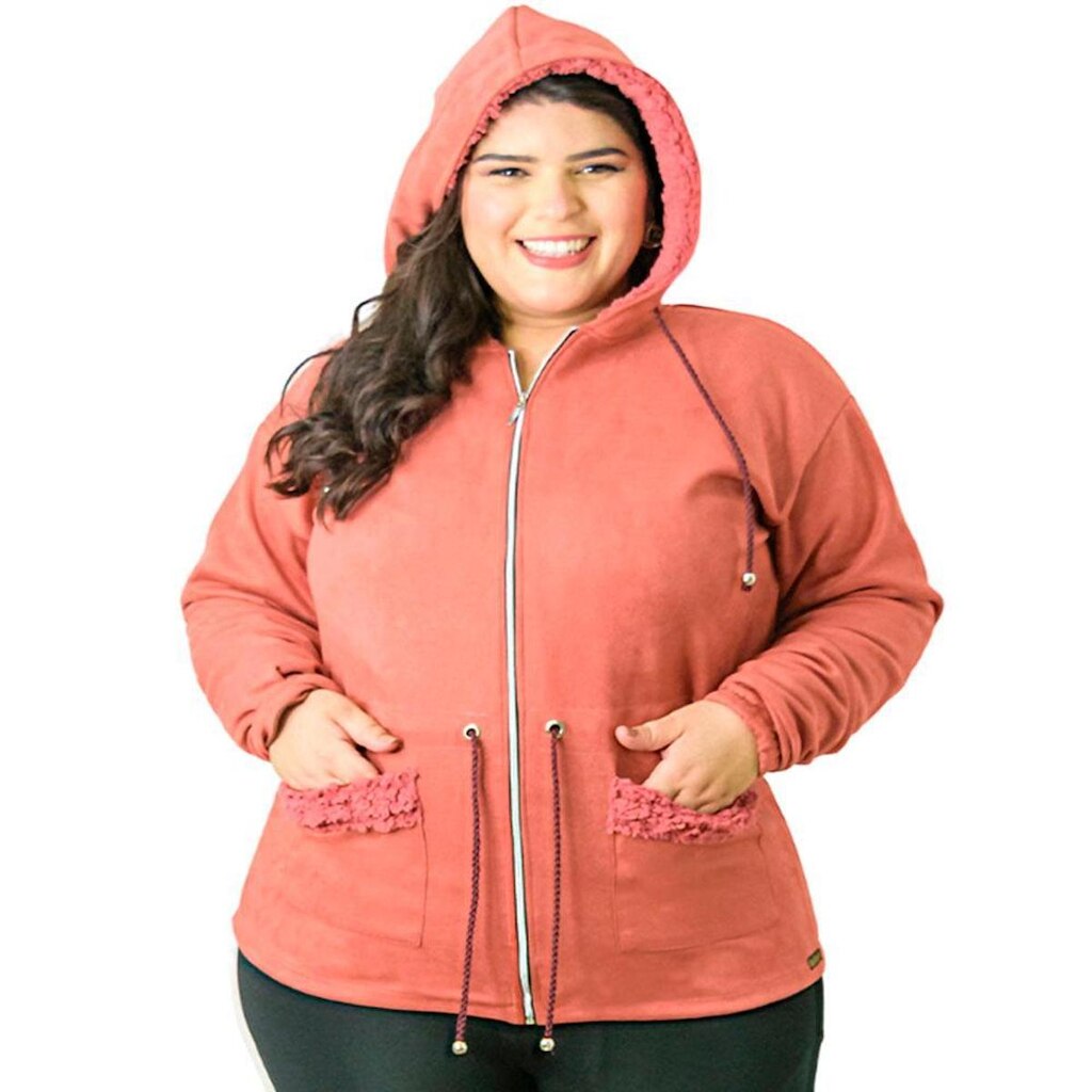 Jaqueta Parka Suede Feminina Catwalk Plus Size