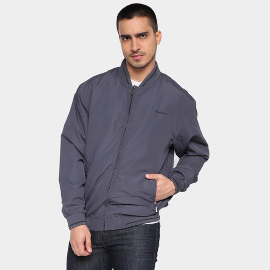 Jaqueta Pierre Cardin Bolso Com Zíper Masculina - Chumbo+Branco Menor preço em Jaqueta Pierre Cardin Bolso Com Zíper Masculina - Chumbo+Branco