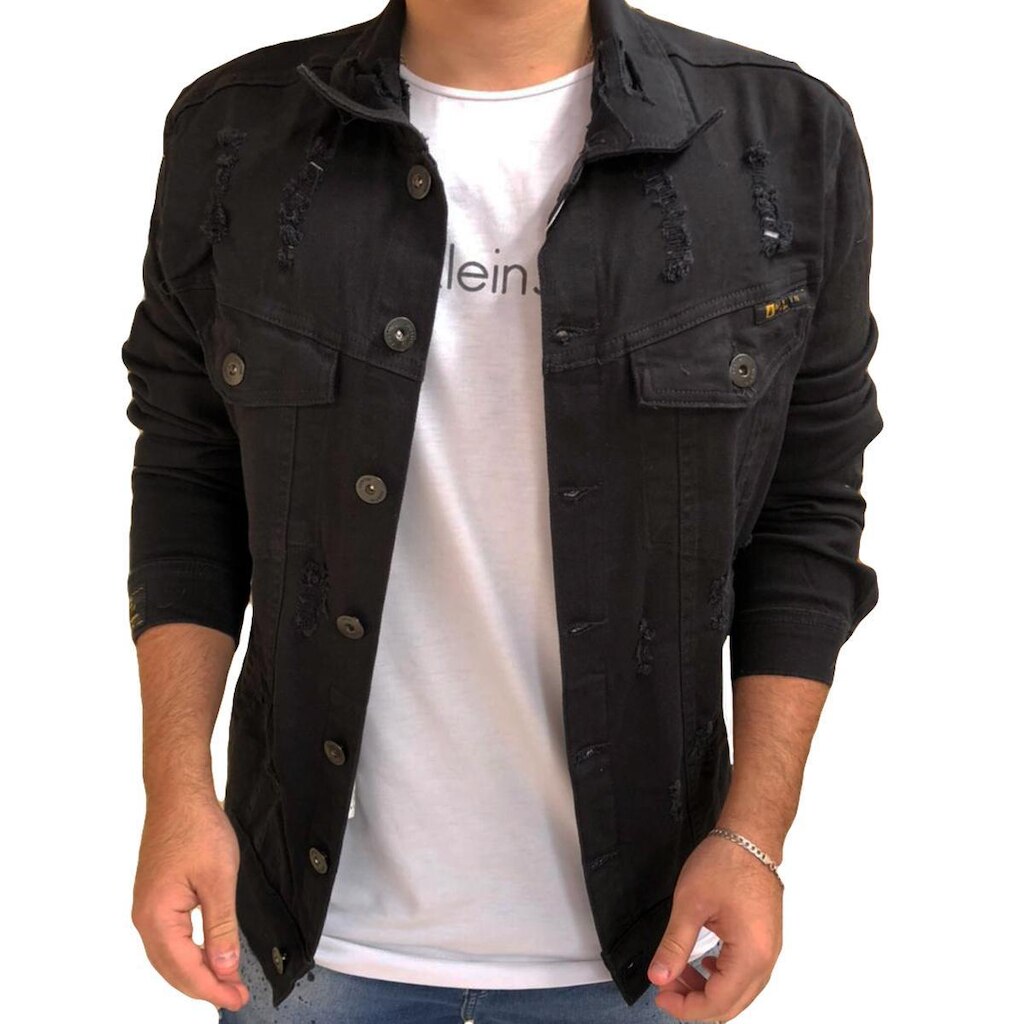Jaqueta Preta Destroyed Com Detalhes Rasgados Austin Premium