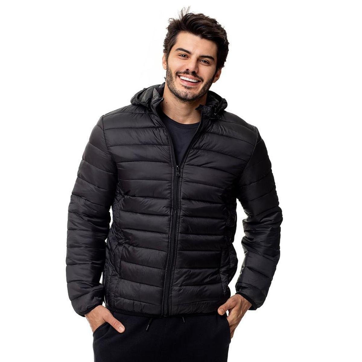 Jaqueta Puffer Acolchoada Masculina Com Capuz Removível Preto Emporio Alex Menor preço em Jaqueta Puffer Acolchoada Masculina Com Capuz Removível Preto Emporio Alex