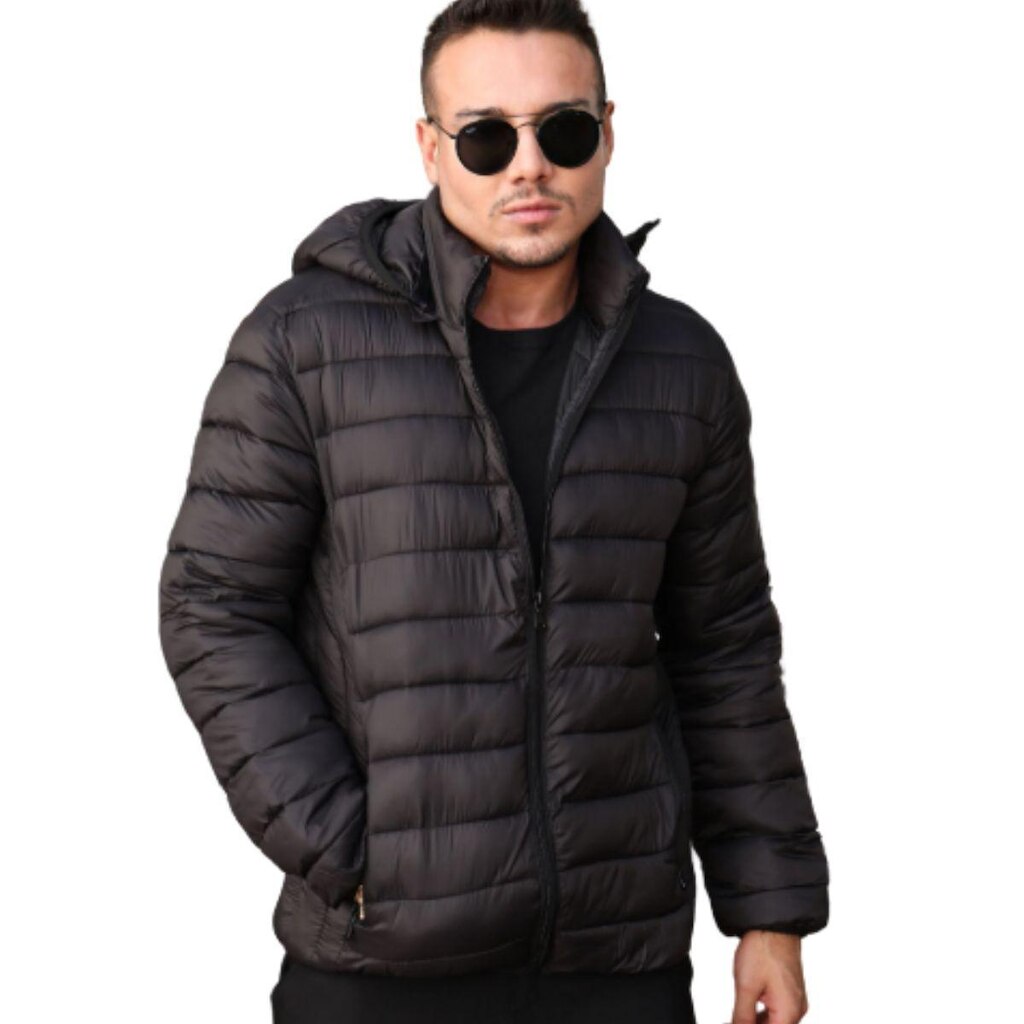 Jaqueta Puffer Acolchoada Masculina Industrie Com Capuz Removível Preto