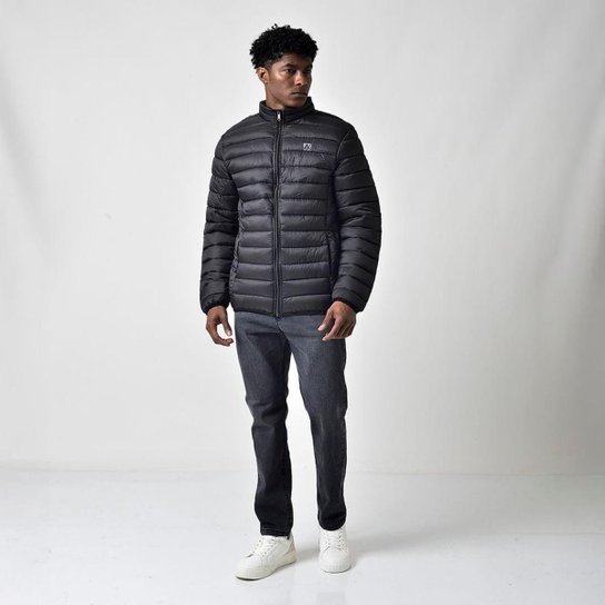 Jaqueta Puffer Acolchoada Masculina Sem Capuz Preto Emporio Alex