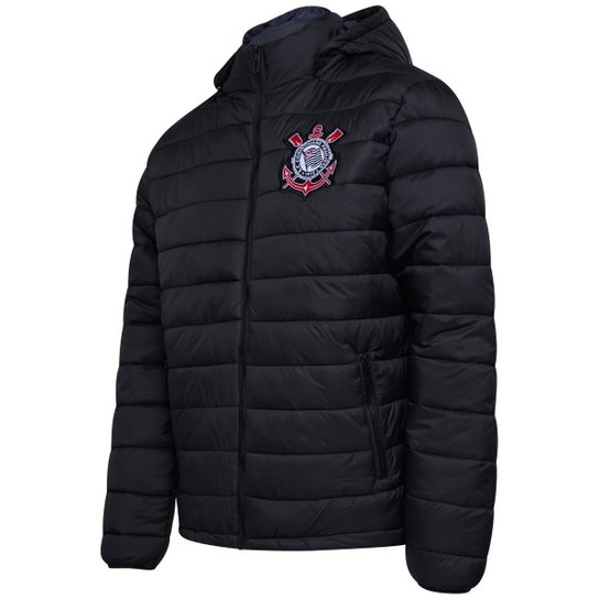 Jaqueta Puffer Corinthians Bomber Masculina - Preto Menor preço em Jaqueta Puffer Corinthians Bomber Masculina - Preto