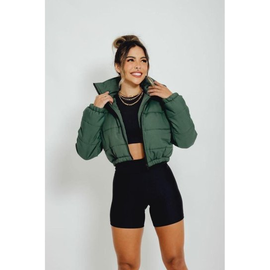 Jaqueta Puffer Cropped Casaco Feminino Frio - Verde Menor preço em Jaqueta Puffer Cropped Casaco Feminino Frio - Verde