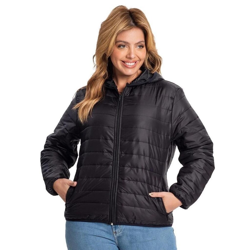 Jaqueta Puffer Fem Plus Size Rovitex com Capuz