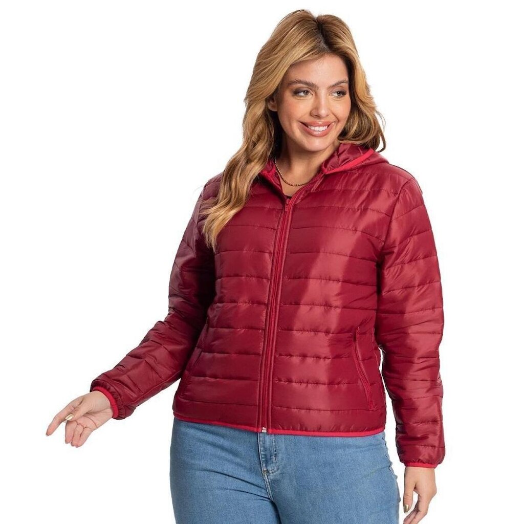 Jaqueta Puffer Fem Plus Size Rovitex Endless com Capuz Verm