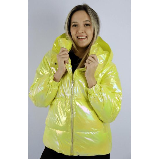 Jaqueta Puffer Feminina com Saquinho Amarelo Netshoes