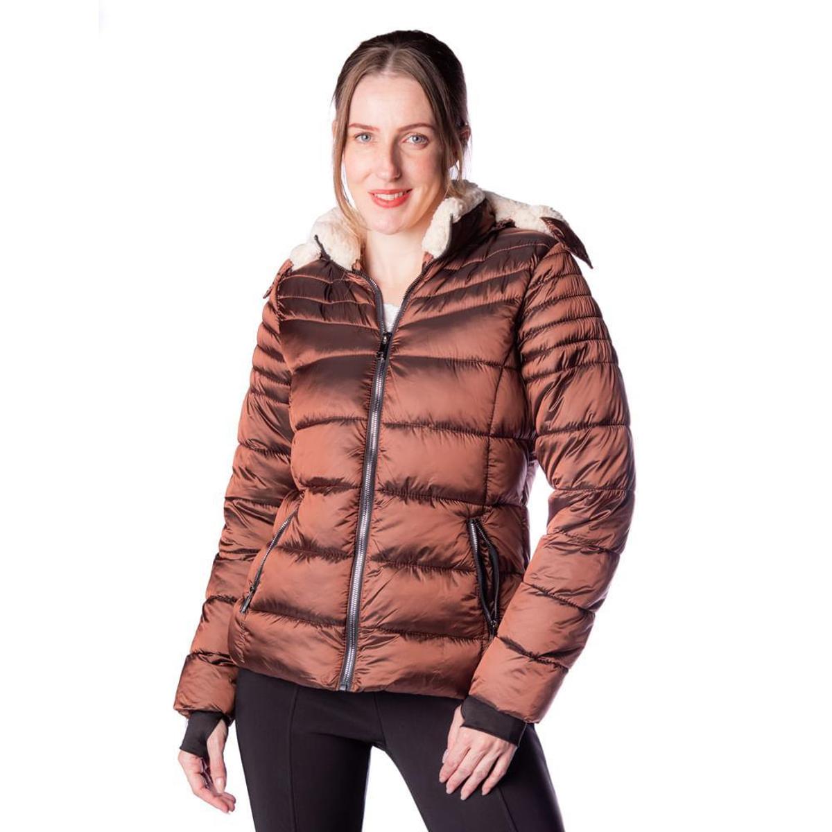 Jaqueta Puffer Feminina Sea Surf com Forro de Pelinhos Marrom - Marrom ...