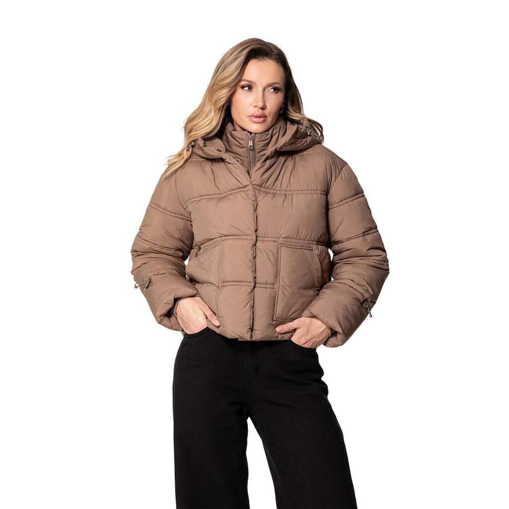 Jaqueta Puffer Guess Capuz Eco Bege