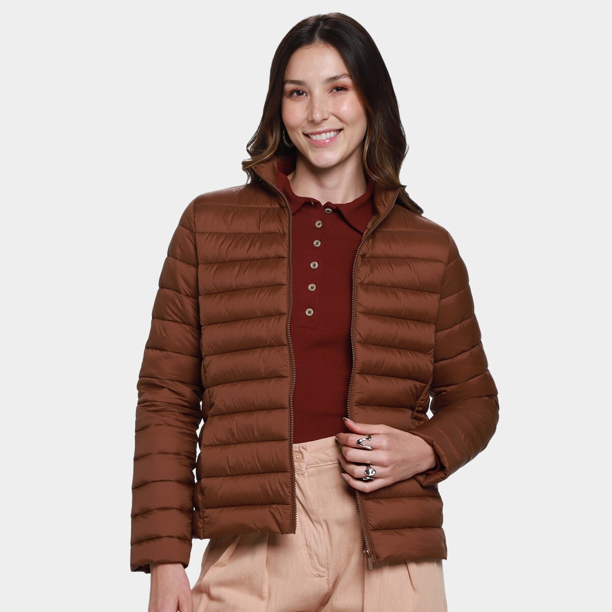 Jaqueta Puffer Hering Lisa Feminina - Marrom | Netshoes