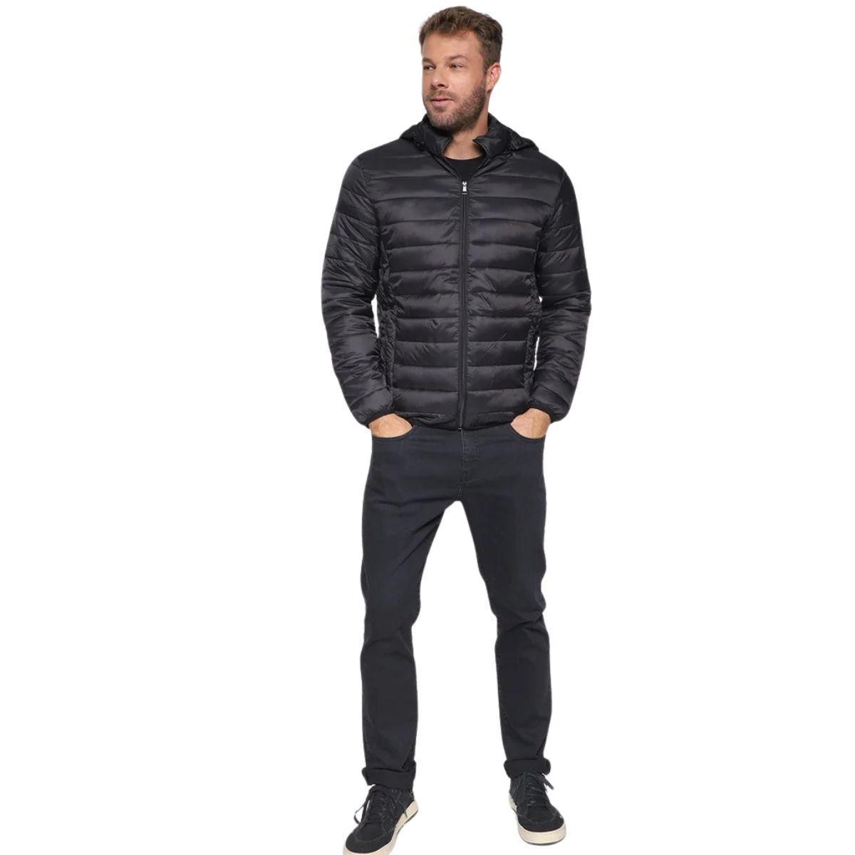 Jaqueta Puffer Masculina Peluciada Capuz Removível Inverno