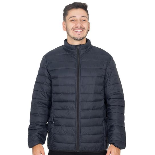 Jaqueta Puffer Masculina Sem Capuz Bolsos Zíper Invisível - Azul Escuro Menor preço em Jaqueta Puffer Masculina Sem Capuz Bolsos Zíper Invisível - Azul Escuro
