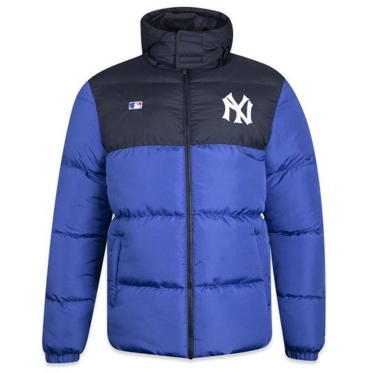 Jaqueta Puffer New York Yankees Logo History Preto+Marinho