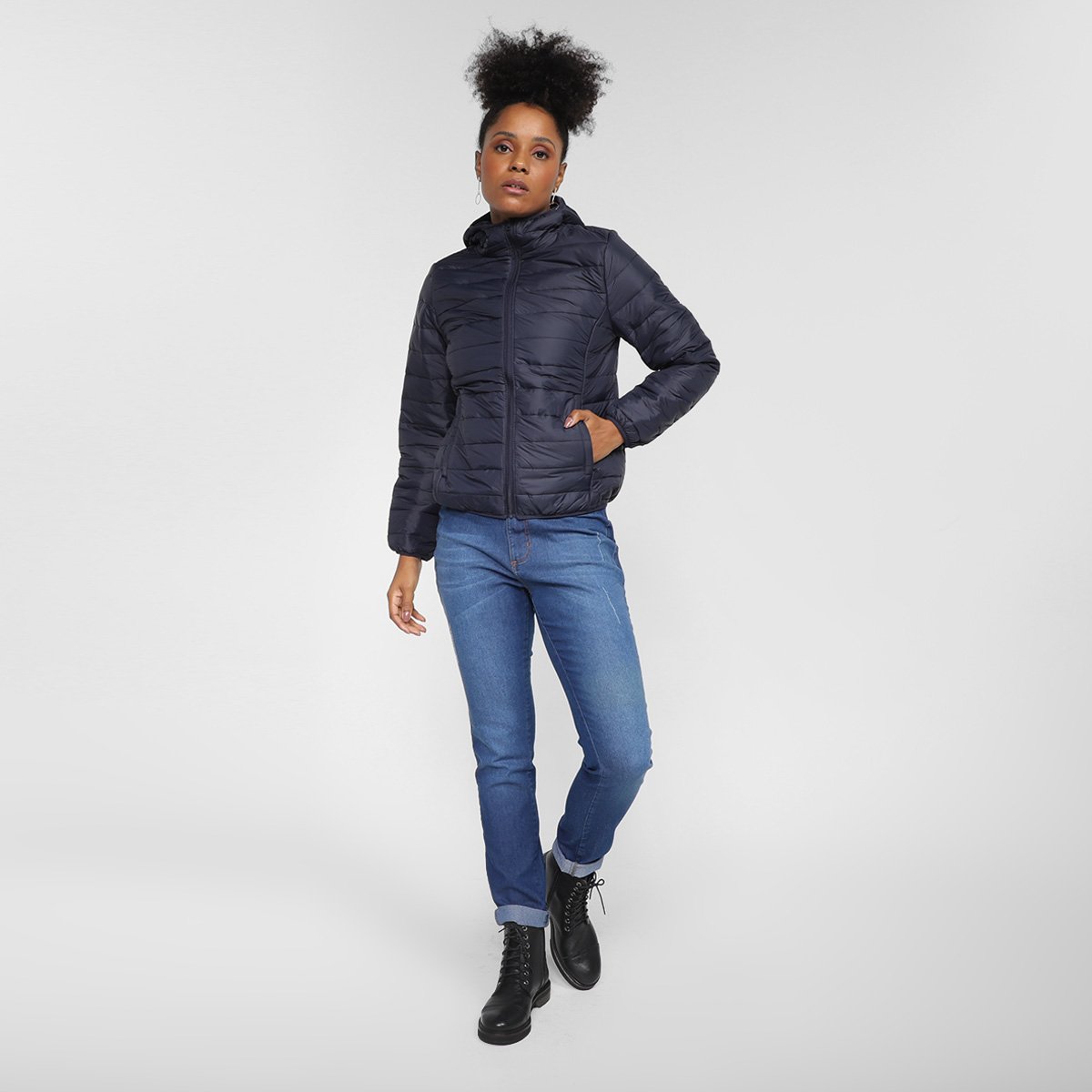 Jaqueta Puffer Polo Wear Nylon Capuz Feminina Marinho Netshoes