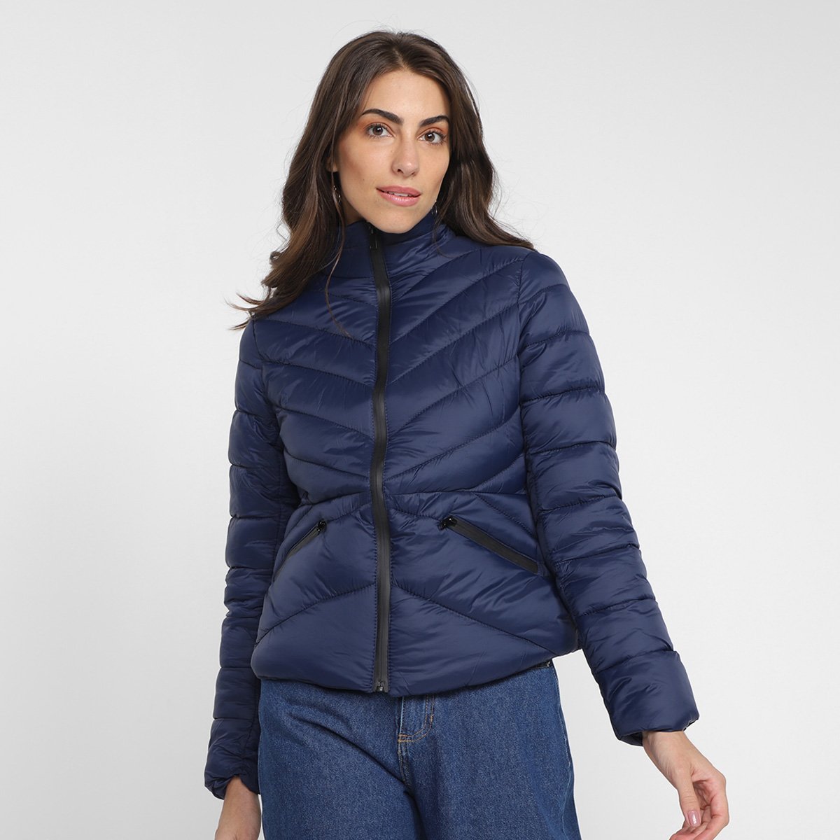 Jaqueta Puffer The Style Box Feminina Azul Escuro Netshoes