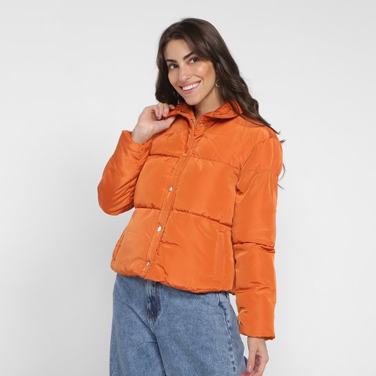 Jaqueta Puffer The Style Box Gola Alta Feminina - Laranja Menor preço em Jaqueta Puffer The Style Box Gola Alta Feminina - Laranja