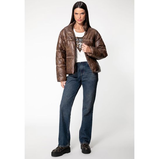Jaqueta Puffer Washed Marrom