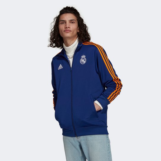 Jaqueta Real Madrid Adidas 3-Stripes Track Top Masculina - Azul+Laranja Menor preço em Jaqueta Real Madrid Adidas 3-Stripes Track Top Masculina - Azul+Laranja