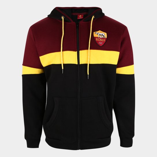 Jaqueta Roma Moletom SPR C/ Capuz Masculina - Preto+Bordô Menor preço em Jaqueta Roma Moletom SPR C/ Capuz Masculina - Preto+Bordô