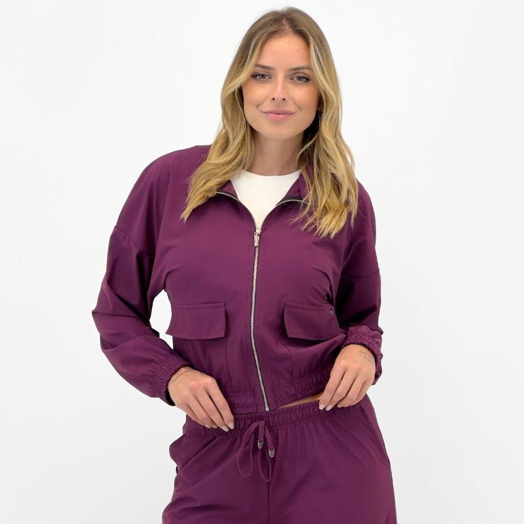 Jaqueta Rosa Bella Bomber Microfibra Gola Alta Feminina