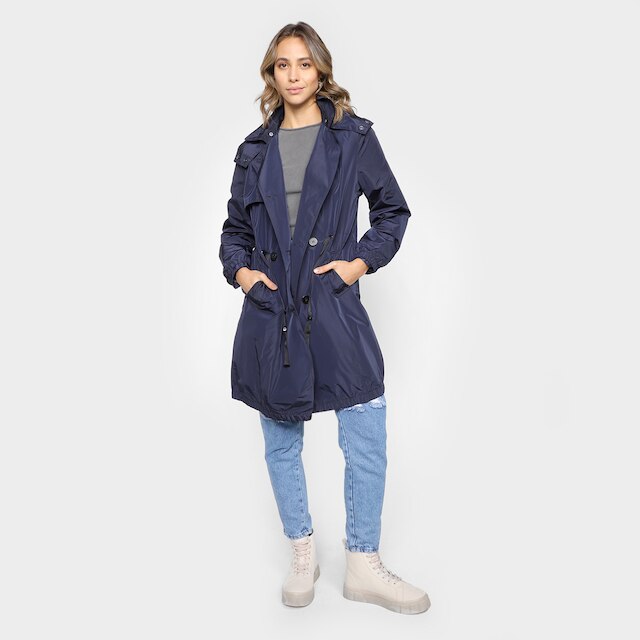 Jaqueta S&V Parka Alongada Com Capuz Feminina - Marinho Menor preço em Jaqueta S&V Parka Alongada Com Capuz Feminina - Marinho