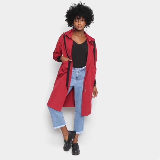 Jaqueta S&V Parka Alongada Com Capuz Feminina - Vermelho Menor preço em Jaqueta S&V Parka Alongada Com Capuz Feminina - Vermelho