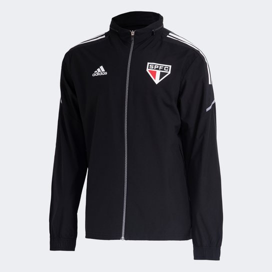Jaqueta São Paulo 21/22 Adidas Chuva Masculina - Preto+Branco Menor preço em Jaqueta São Paulo 21/22 Adidas Chuva Masculina - Preto+Branco