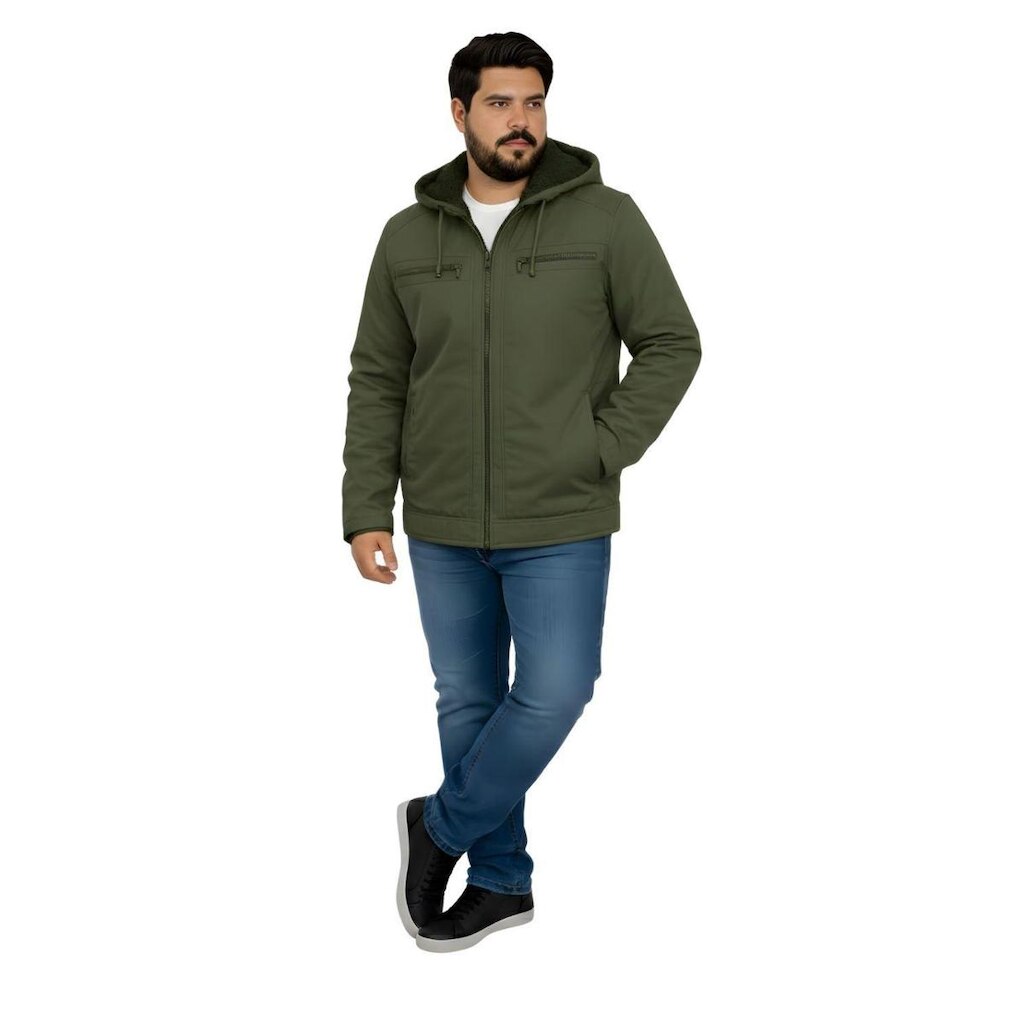 Jaqueta Sarja Masculina Revestida Com Bolsos Plus Size