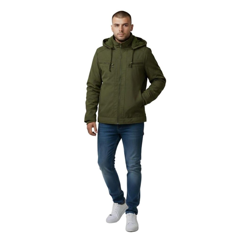 Jaqueta Sarja Peluciada Com Bolso E Capuz Masculina