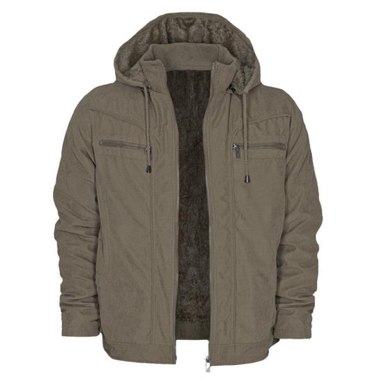 Jaqueta Sarja Peluciada Masculina Com Capuz Removível Lisa - Verde escuro Menor preço em Jaqueta Sarja Peluciada Masculina Com Capuz Removível Lisa - Verde escuro