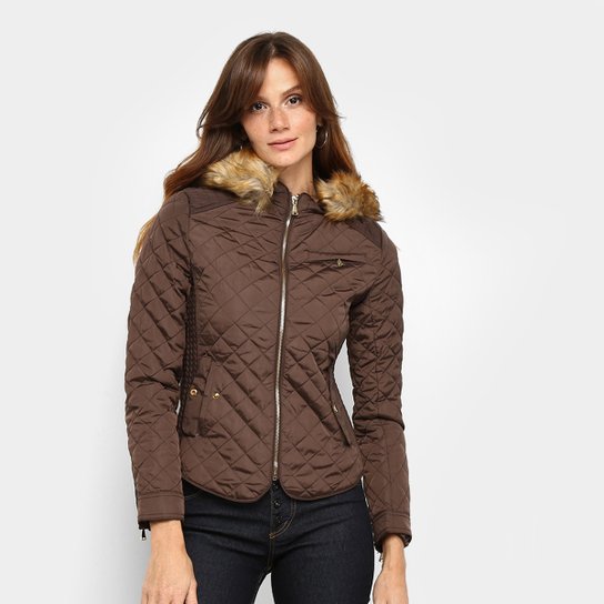 Jaqueta SeV Matelassê Capuz Pelo Feminina - Marrom Menor preço em Jaqueta SeV Matelassê Capuz Pelo Feminina - Marrom