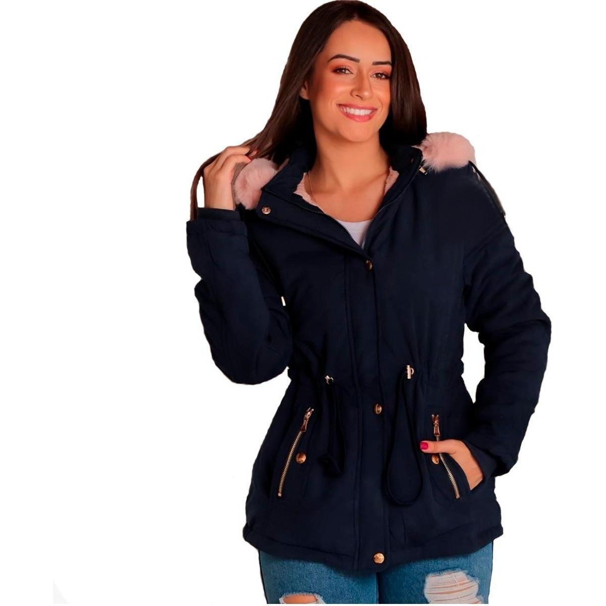 Jaqueta Sobretudo Casaco Parka Feminino Com Forro Capuz - Azul | Netshoes