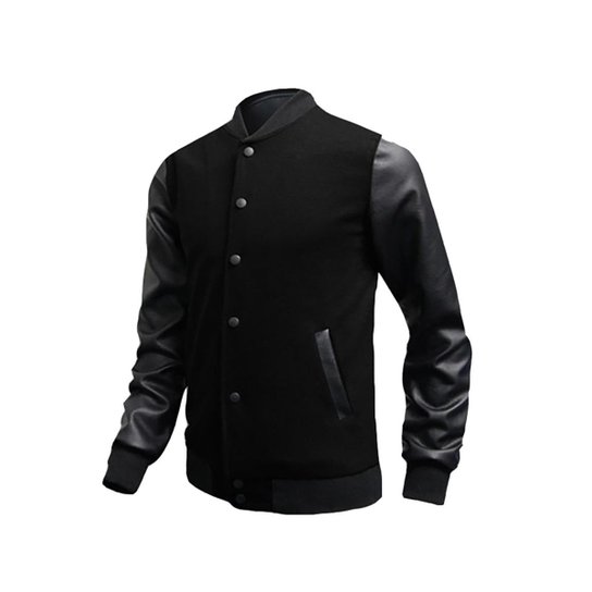 Jaqueta Tecido Sintético e Moletom Masculina College Colegial - Preto Menor preço em Jaqueta Tecido Sintético e Moletom Masculina College Colegial - Preto