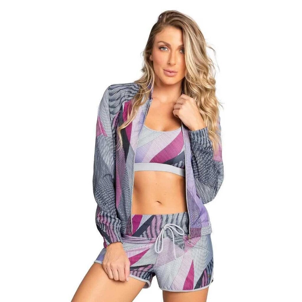 Jaqueta Trinys C/ Bolso Feminino Cinza e Rosa